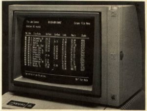 output device monochrome monitor with black background and white text